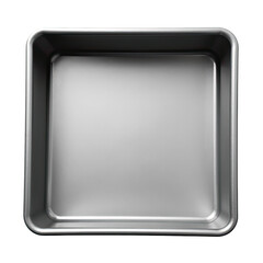 A square metal pan sits on a clean white background, ready for use