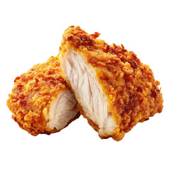 Crispy fried chicken drumsticks coated in golden breadcrumbs isolated on transparent background