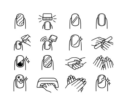 Magnetic Nail Art Icons. Magnetic nail art. Line icon set of Magnetic nail art: magnetic polish effect, nail magnet lines, light reflection stripe, metallic