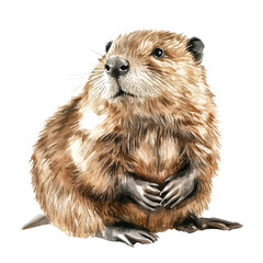 Beaver, watercolor vector depicting playful antics, isolated on a white background. © velora