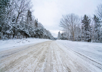Fototapeta premium Snow road in New Hampshire after snow storm