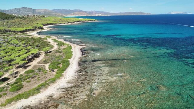 Aerial view of Sardinia east coast, Siniscola, Nuoro, Sardinia, Italy