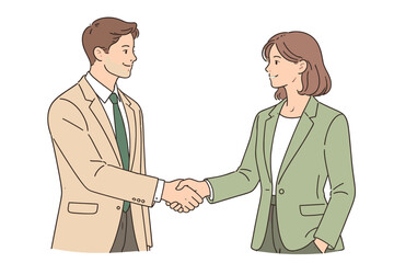 Fototapeta premium Professional handshake between business partners, gentle hand gesture and calm expressions conveying successful