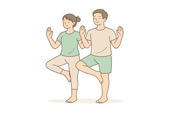 Fototapeta premium Partners practicing a daily fitness routine, standing close and performing gentle exercises with synchronized