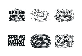 Fototapeta premium Spring Lettering Variations. Spring Mayday festival. Set lettering. harmonious lettering variations of the same emblematic concept, each with different