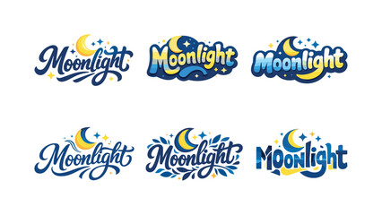 Fototapeta premium Dreamy Moonlight Lettering. Dreamy moonlight lettering. Set lettering. harmonious lettering variations of the same emblematic concept, each with different
