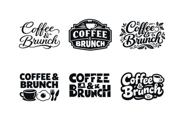 Fototapeta premium Artistic Coffee Lettering. Coffee and brunch time. Set lettering. harmonious lettering variations of the same emblematic concept, each with different artistic