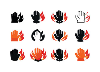 Fototapeta premium Heat-Resistant Logos Collection. Heat-resistant materials. Icon set. Set Logo of Heat-resistant materials: protective glove resisting fire. harmonious logo