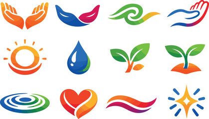 Obraz premium Nurturing Vector Icons. Two-Color vector icons of nurturing gestures: cupped hands, gentle cradle arc, soft curl line, palm