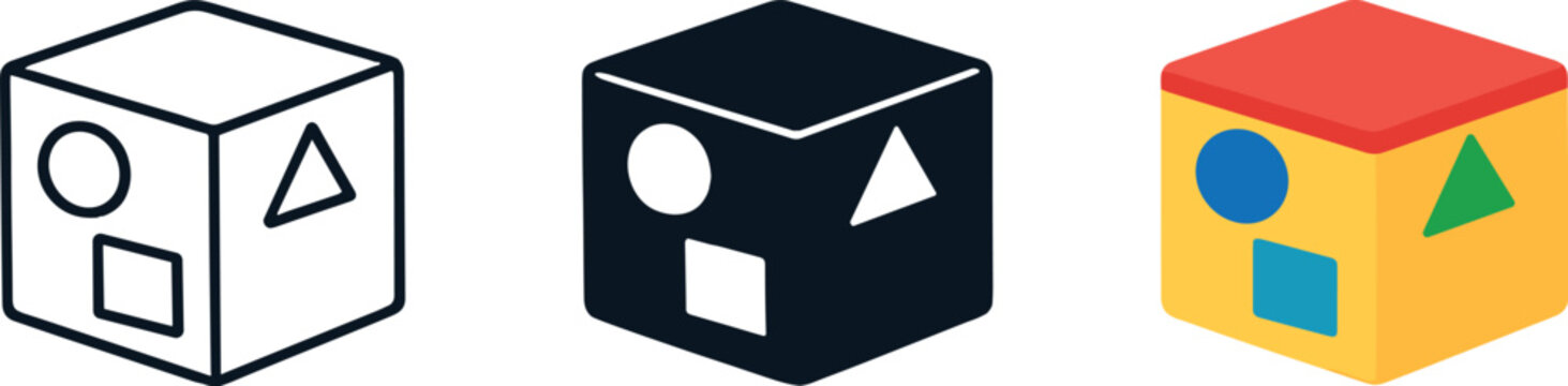 Skill development outcome visualized by a shape sorter toy icon with clear geometric openings indicating educational progress &mdash;