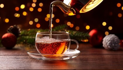 Festive Tea Pouring Into A Cup