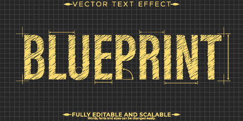 Blueprint drawing text effect, editable engineering and architectural text style © QuillArtistry