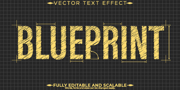 Blueprint drawing text effect, editable engineering and architectural text style