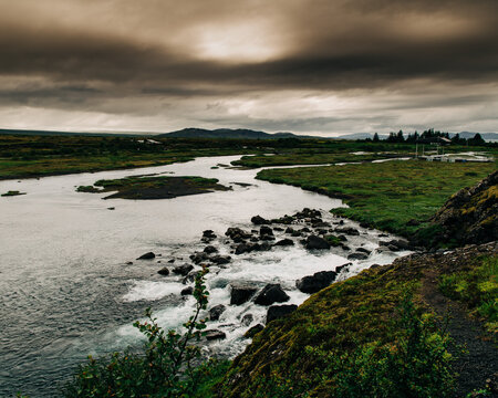 Scenic river flowing through Thingvellir National Park in Iceland