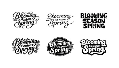 Fototapeta premium Spring Typography Variations. Blooming season spring typography. Set lettering. harmonious lettering variations of the same emblematic concept, each with
