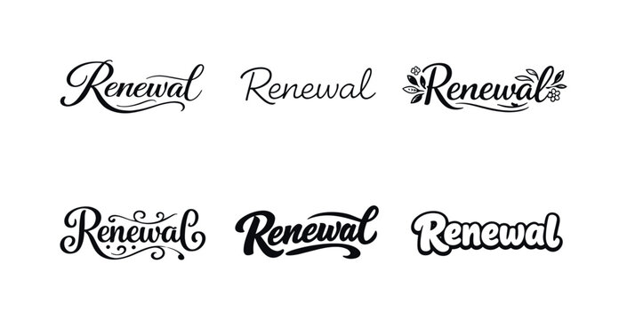 Harmonious Lettering Grid. Renewal. Set lettering. harmonious lettering variations of the same emblematic concept, each with different artistic interpretation