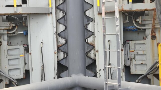 Jack up rig legs, fixation system and jacking motor on a jack up rig.
