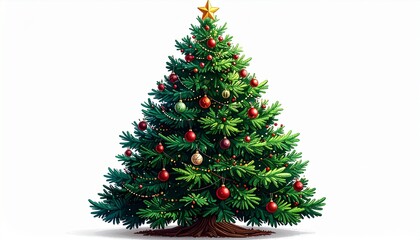 Fototapeta premium Decorated christmas tree isolated on white background with ornaments