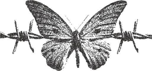 Butterfly retro y2k stipple design insect halftone brutalist urban vector png with clear background, wings 2000s photocopy grunge tattoo gen z effect © FutureFFX