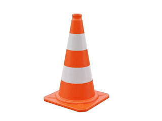 Bright orange traffic cone with reflective stripes