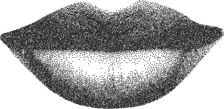 Mouth vintage y2k stipple art, lips halftone stipple brutalist retro vector png with transparent background, grin 2000s aesthetic photocopy effect tattoo