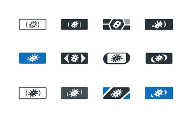 Microscope Slide Icons. microscope slides. Icon set. Set Logo of microscope slides: slide with microbe symbol. harmonious logo variations of the same