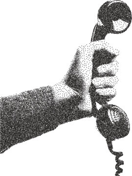 Phone vintage y2k stipple art, hand halftone stipple brutalist retro vector png with transparent background, dial 2000s aesthetic photocopy effect tattoo