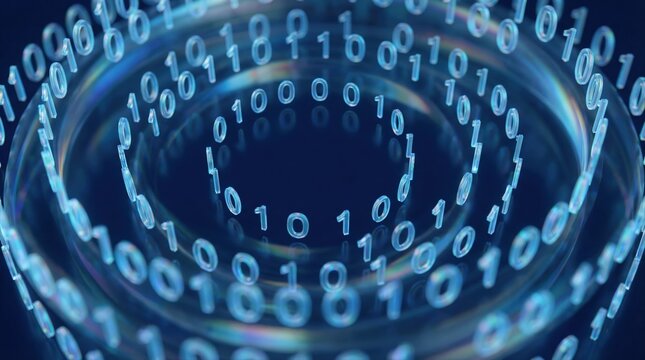 abstract binary code in spiral pattern representing data and digital communication technology