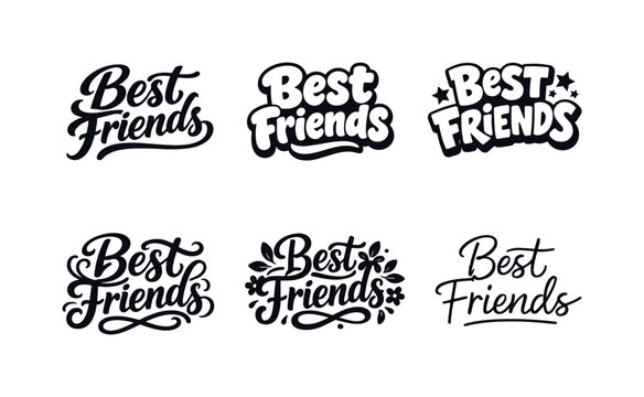 Best Friends Variations. Best friends lettering. Set lettering. harmonious lettering variations of the same emblematic concept, each with different artistic
