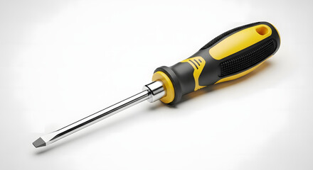 Flat head screwdriver isolated on white background, essential hand tool for repair and assembly work