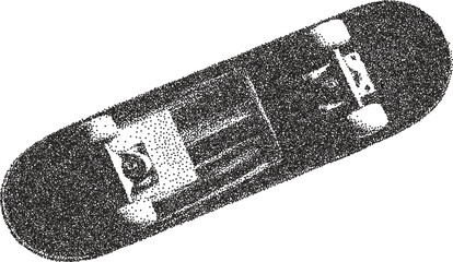 Skateboard y2k retro stipple art skater brutalist halftone vector png transparent, deck 2000s photocopy effect tattoo aesthetic © Catnip