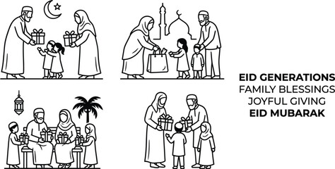 Grandparents giving holiday gifts to children in family vector