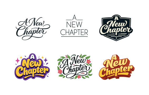 Lettering Style Variations. A new chapter lettering. Set lettering. harmonious lettering variations of the same emblematic concept, each with different