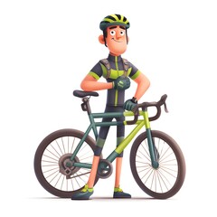 Obraz premium Cartoon man is standing next to a bicycle