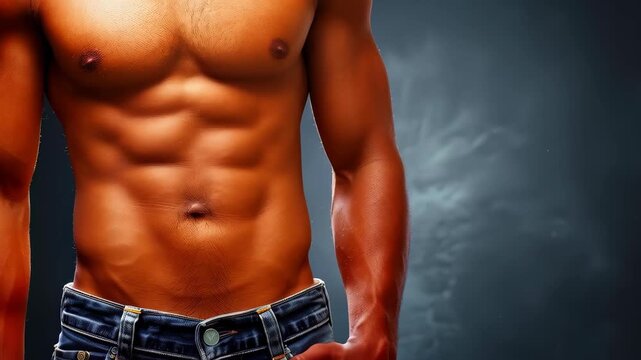 Sculpted Physique: An image of a chiseled torso, showcasing impressive muscle definition and a commitment to fitness, with a backdrop that enhances the figure.