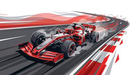 Formula 1 Racing Car Drifting on Sharp Curve Illustration, Professional F1 Motorsport Dynamic Motion Vector, High-Performance Race Car on Track with Tire Smoke © Tharusha
