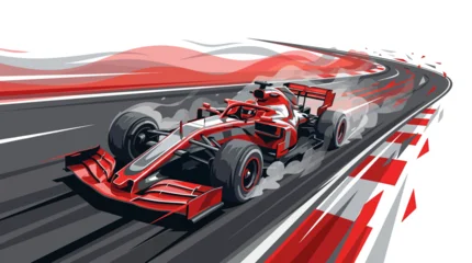 Fotobehang F1 Formula 1 Racing Car Drifting on Sharp Curve Illustration, Professional F1 Motorsport Dynamic Motion Vector, High-Performance Race Car on Track with Tire Smoke  © Tharusha