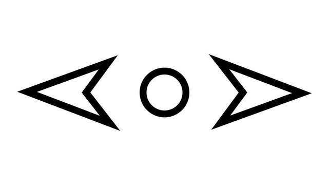 Animated directional symbol featuring left and right arrows with a central circle, indicating horizontal movement or swiping.