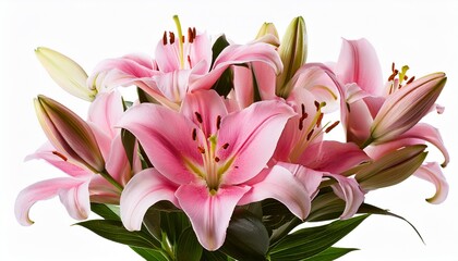 Obraz premium Pink Lily Flower Bouquet Isolated On Transparent Background
