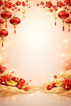 Chinese New year background with red laterns 