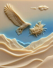 3-Dimensional Relief Sculpture of an Eagle in Pastel Blues and Tans 8