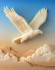 3-Dimensional Relief Sculpture of an Eagle in Pastel Blues and Tans 3