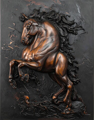 3D Relief Sculpture of a Bronze Stallion 3