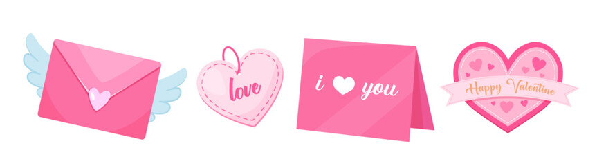 Cute Valentine&rsquo;s Day Love Cards and Icons Set, Love Message Illustration Collection for Wedding, Social Media, Branding and Digital Design.