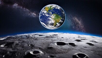 The Earth Appears Above The Lunar Surface In Outer Space