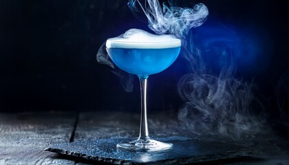 Artistic Blue Cocktail With Smoke