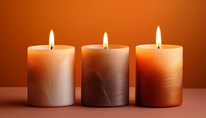 A Beautiful Three Wick Decorative Candle Glowing Warmly Against A Soft Orange Background Creating A Peaceful Ambiance
