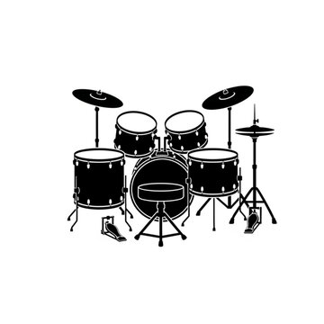 Black drum set with cymbals and stands