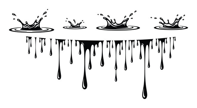 Water splash vector drips illustration design with waterdrops and liquid dripping from above
