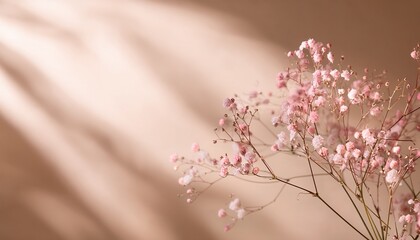 Smoke Selective Soft Focus Pink Gypsophila Flower Twig Natural Blur Light And Shadow Beige Horizontal Background
